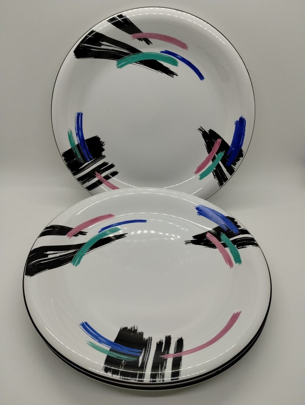 Newcor Design Concepts Plates Liza 7 3/4" Stoneware Lot Of 3 - 1990s Retro -6157